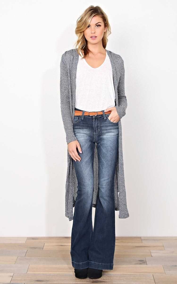 Grey Marled Slub Knit Duster - MED - Grey Combo in Size Medium by Styles For Less