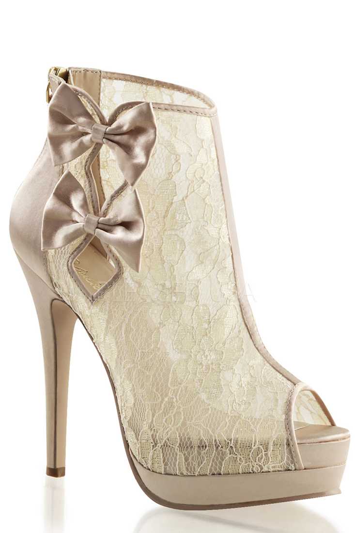 Champagne Double Side Bow Booties Lace Satin
