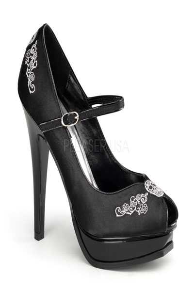 Black White Satin Embroidery Mary Jane Pumps