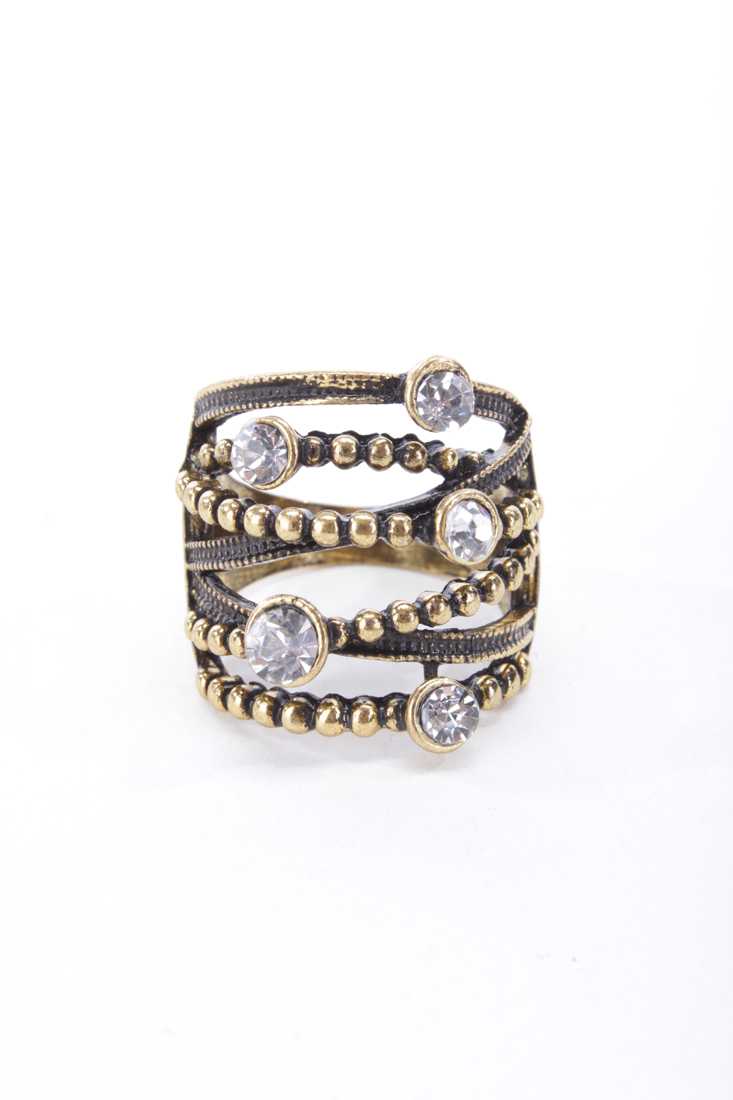 Vintage Gold Antique Finished Intricate Rhinestone Accent Ring