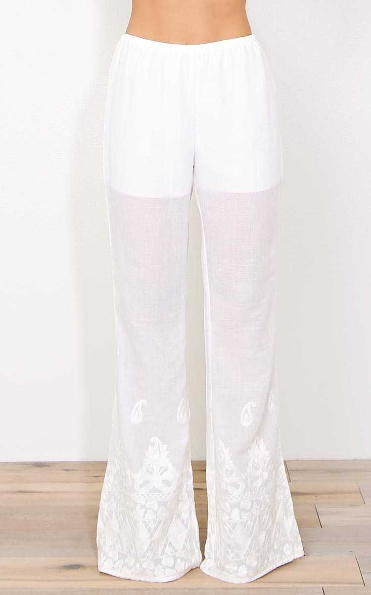Gypsy Dreams Embroidery Palazzo Pants - - White in Size by Styles For Less