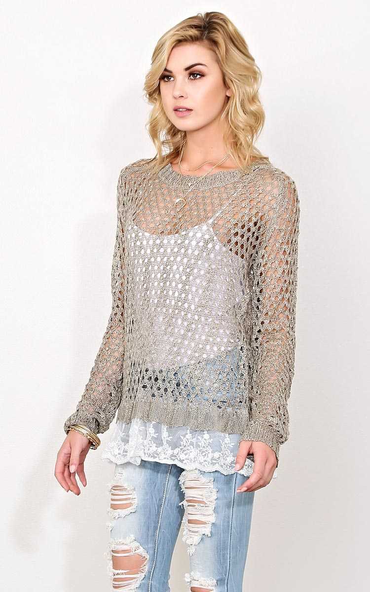 Wild Fields Eyelet Knit Sweater - - Olive/Drab in Size by Styles For Less
