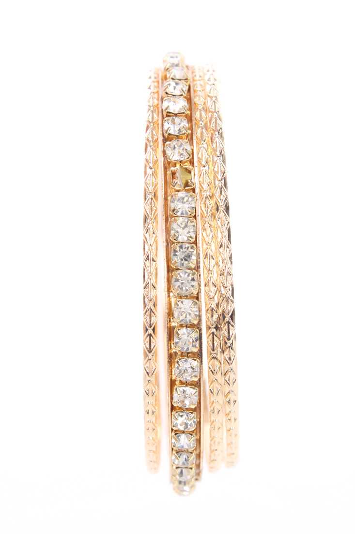 Gold Slender Carved Detail Diamond Gemstone Braceletes