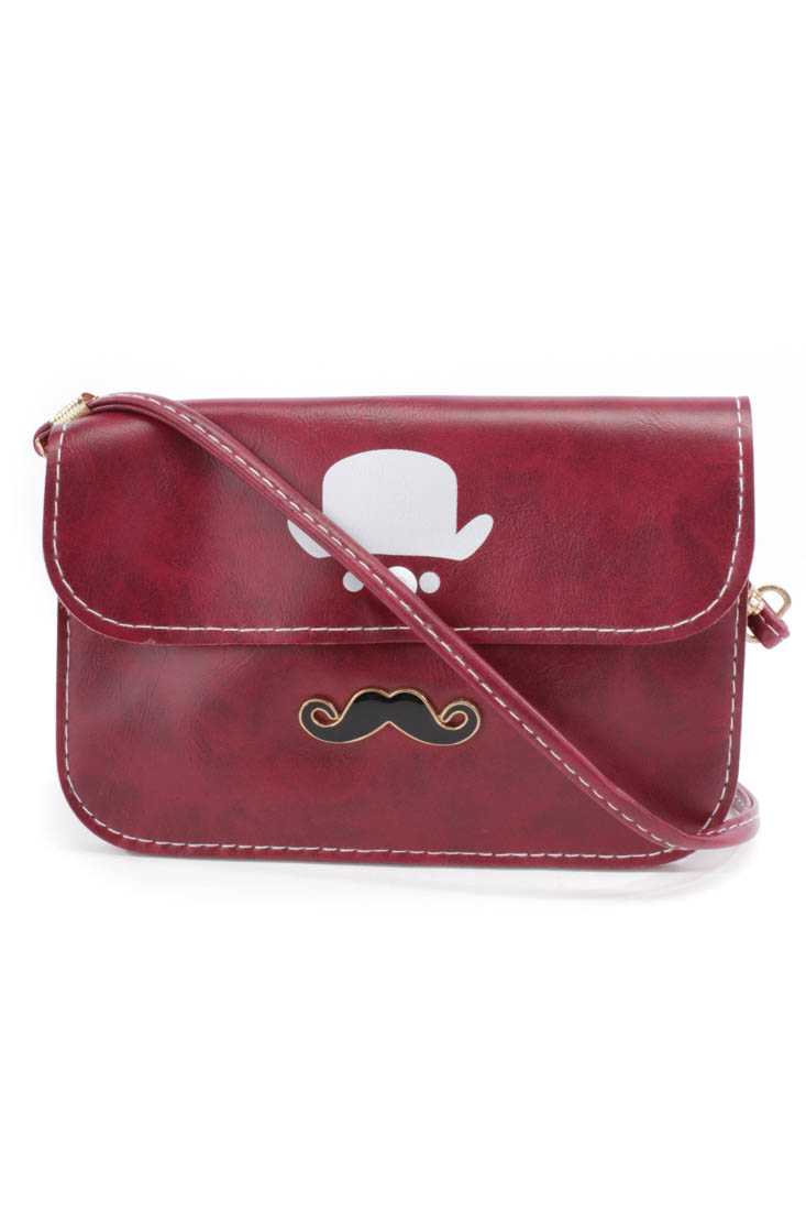 Wine Top Hat Mustache Pendant Faux Leather Clutch