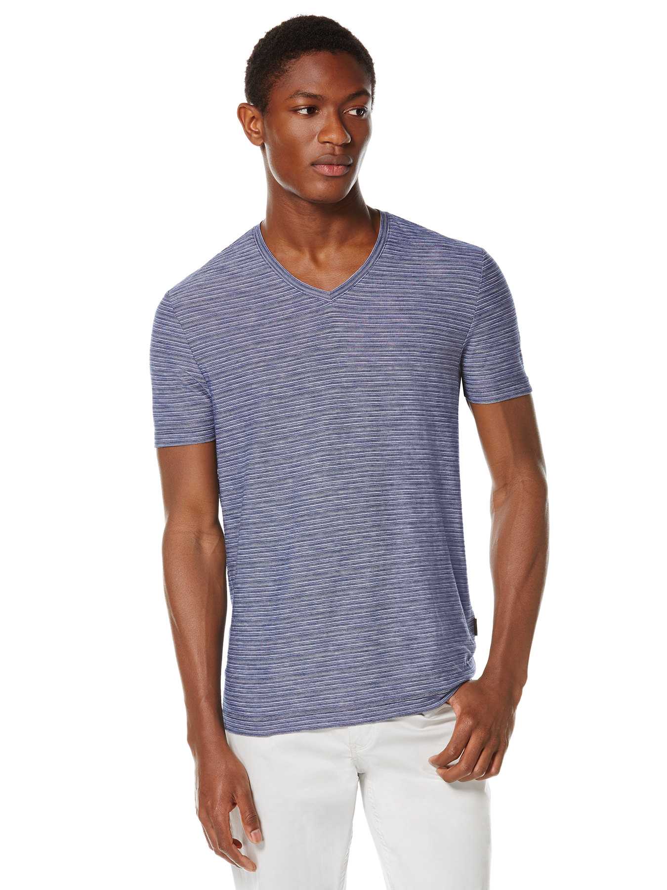 Perry Ellis Short Sleeve Stripe V-Neck Shirt
