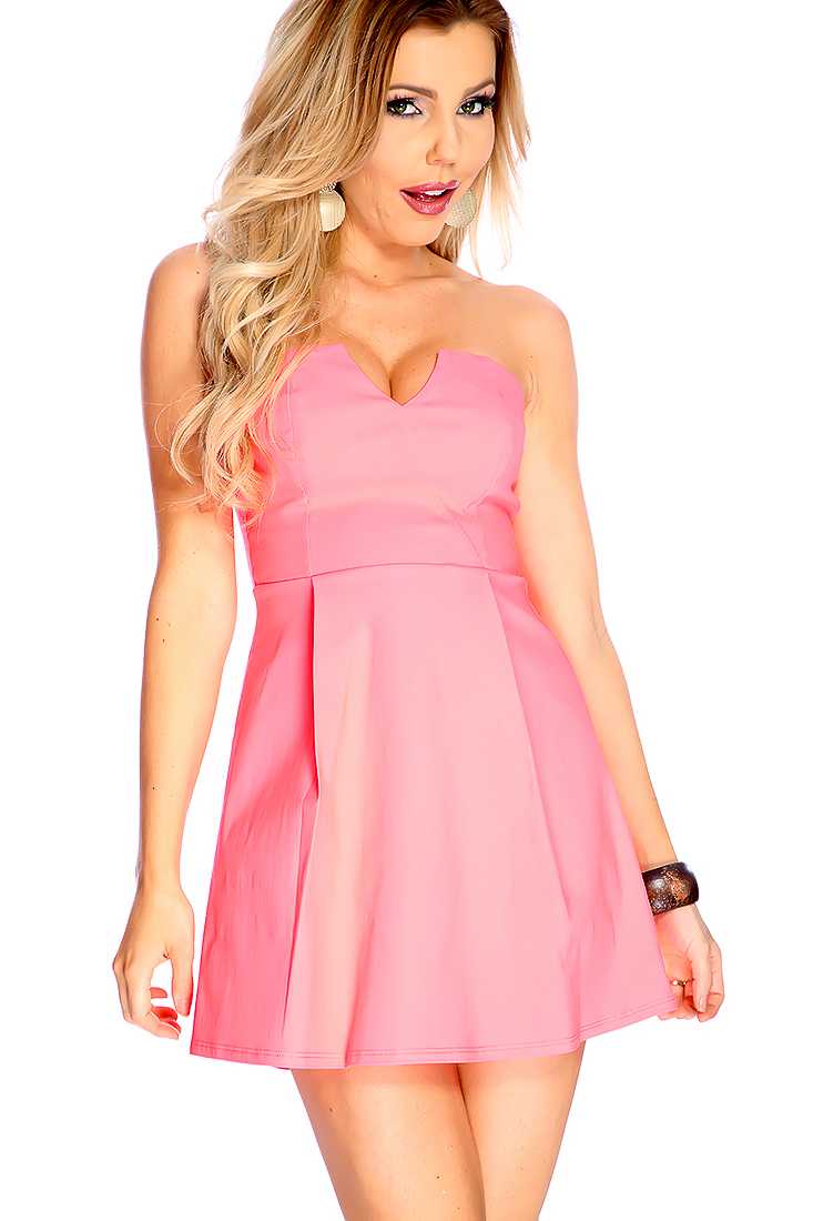 Sexy Neon Coral Strapless Party Dress