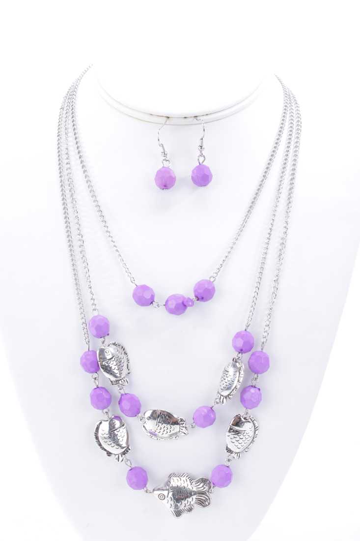 Purple Fish Charms Beaded Decor Layered Accessory Set