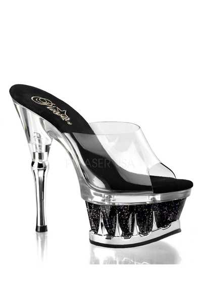 Black Glitter Spike Carved Platform High Heels