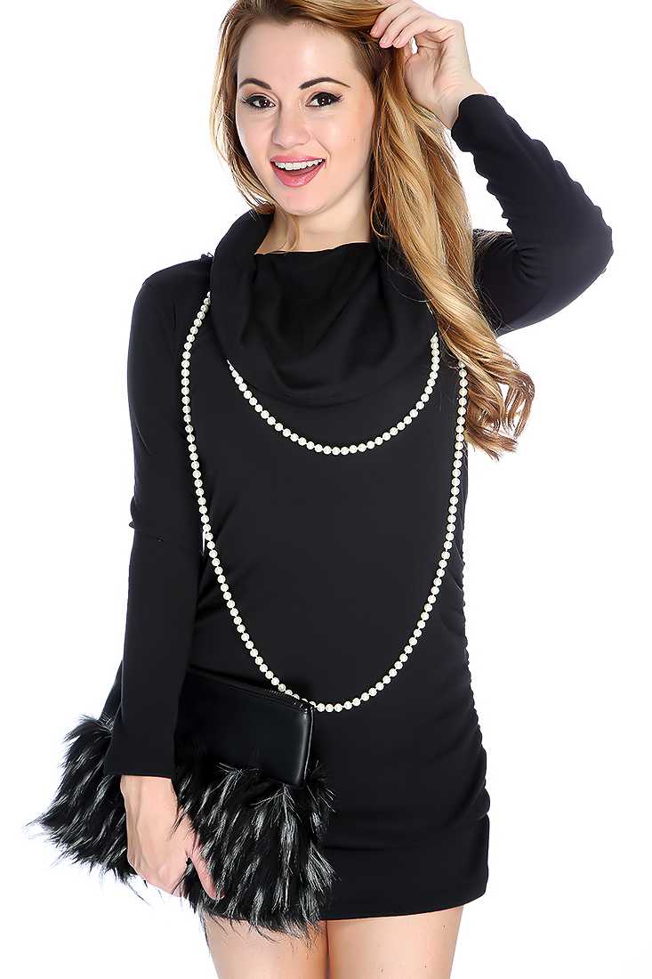 Black Cowl Neck Long Sleeve Sweater Dress