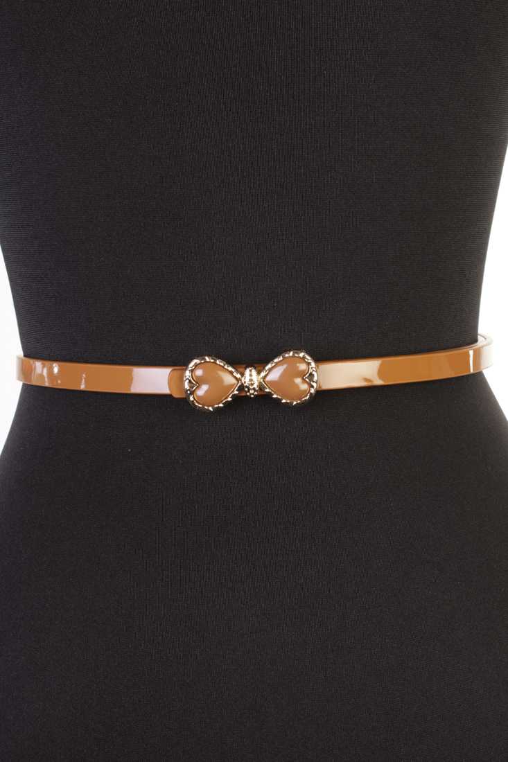 Camel Faux Leather High Polish Bow Accent Thin Belt