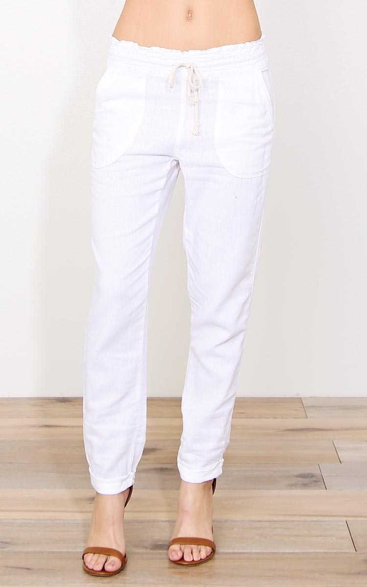 White Linen Woven Joggers - - White in Size by Styles For Less