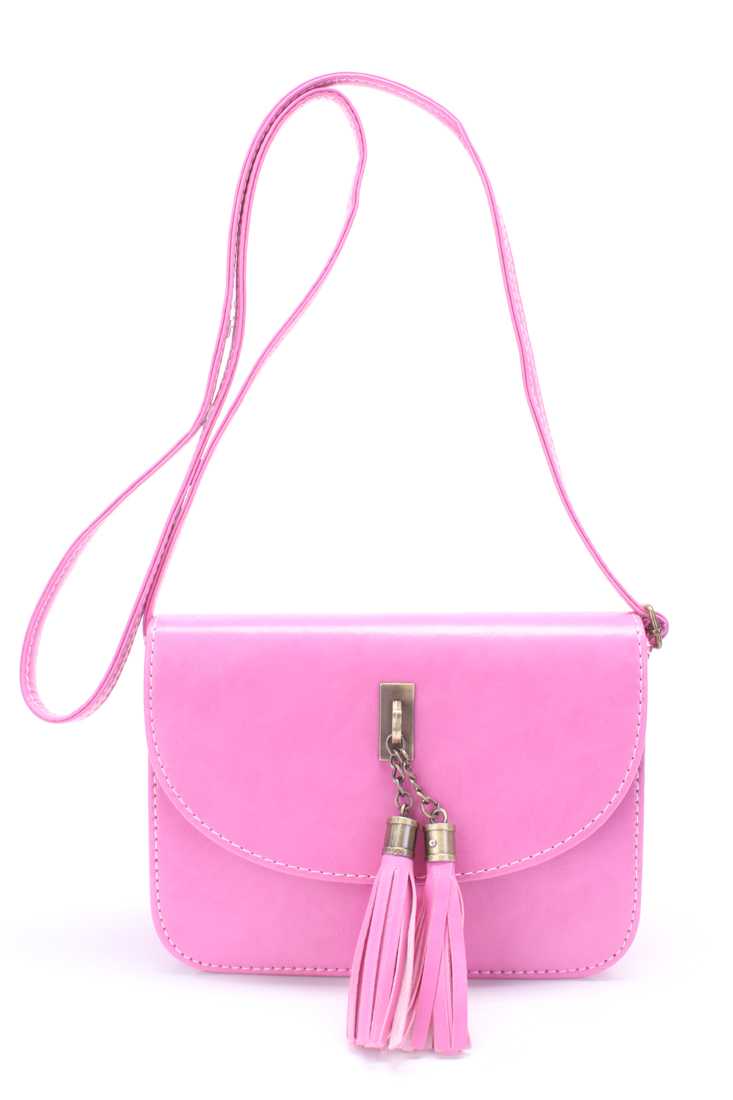 Fuchsia Adjustable Shoulder Strap Tassel Accent Antique Metal Detailing Cute Faux Leather Handbag