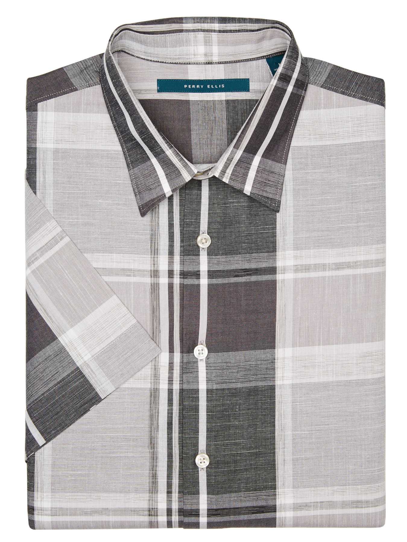 Perry Ellis Short Sleeve Chambray Plaid Shirt