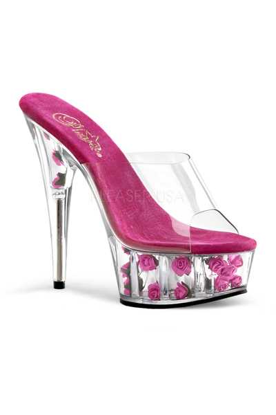 Clear Hot Pink Flower Filled Platform High Heels