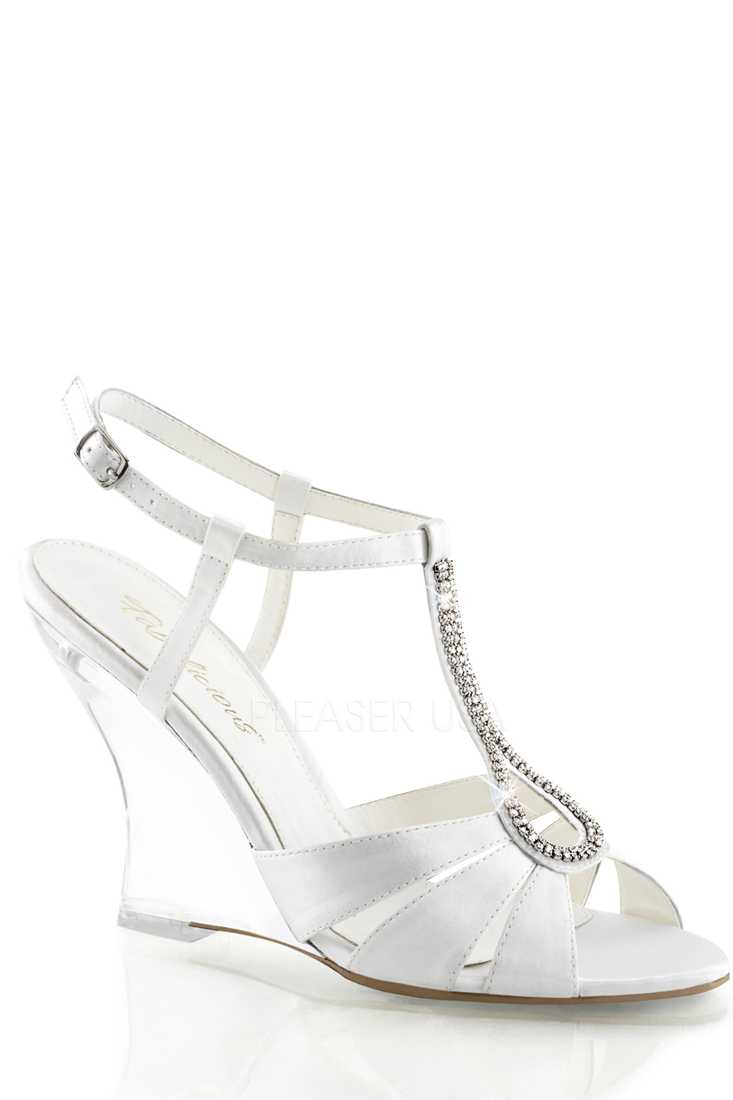 White Rhinestone Single Sole Wedges Satin