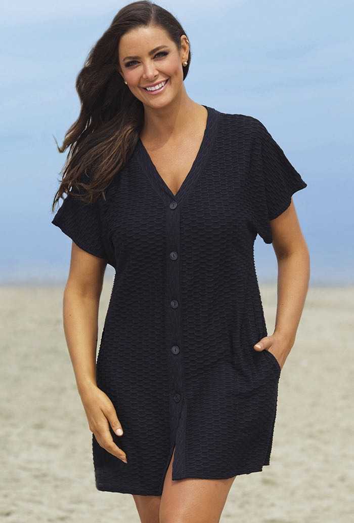 Black Waffle Button Cover Up