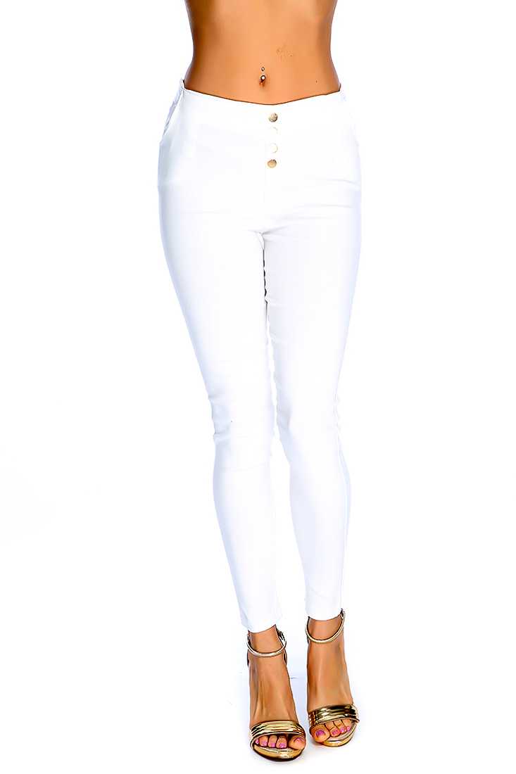 White Button Detail Leggings