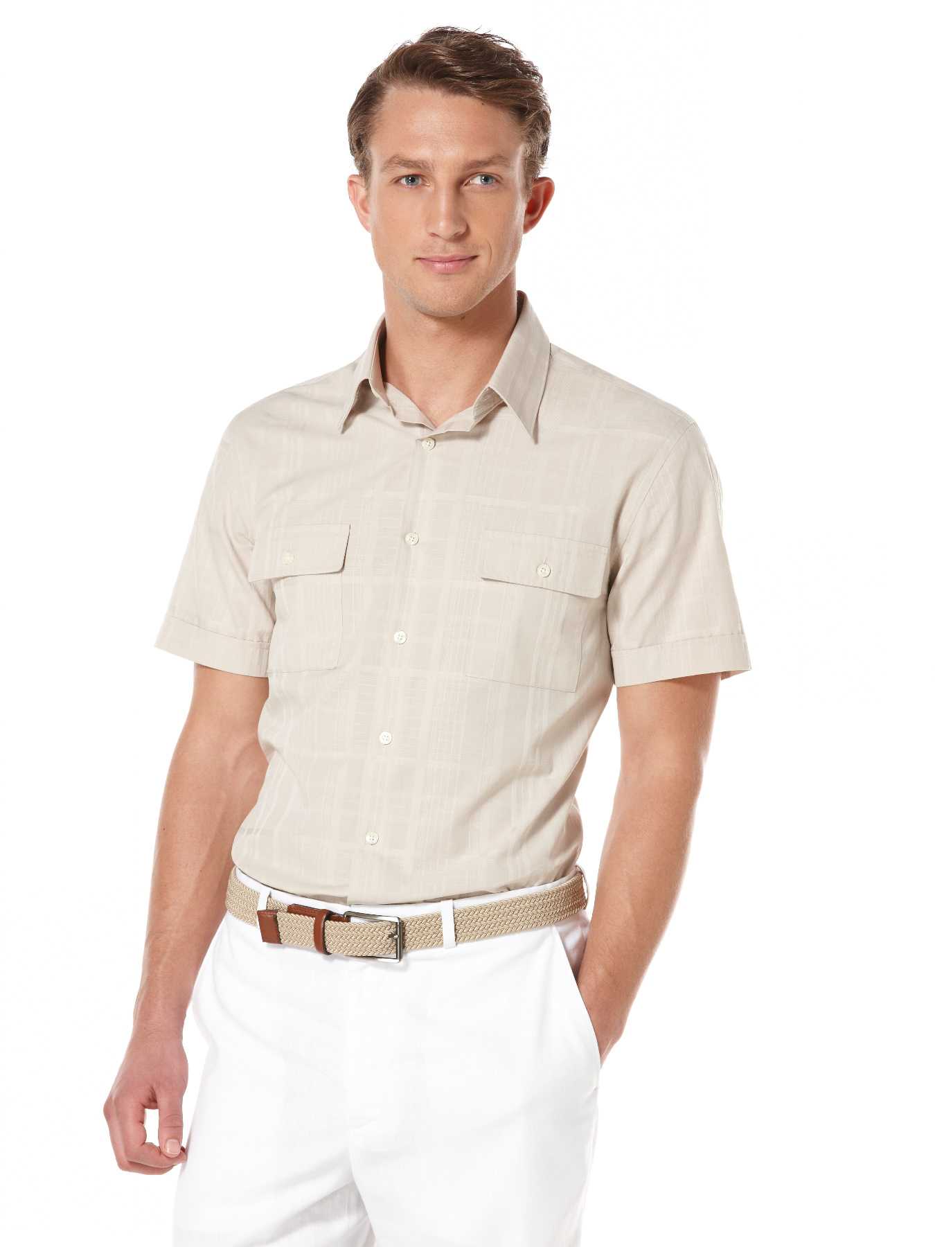 Perry Ellis Short Sleeve Solid Sateen Shirt