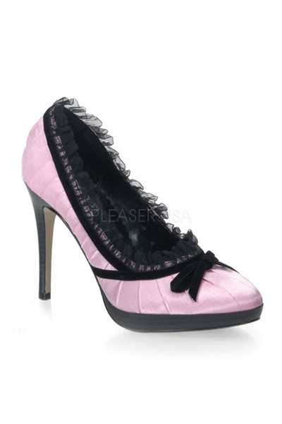 Black Pink Satin Pleated Ruffled Pump High Heels