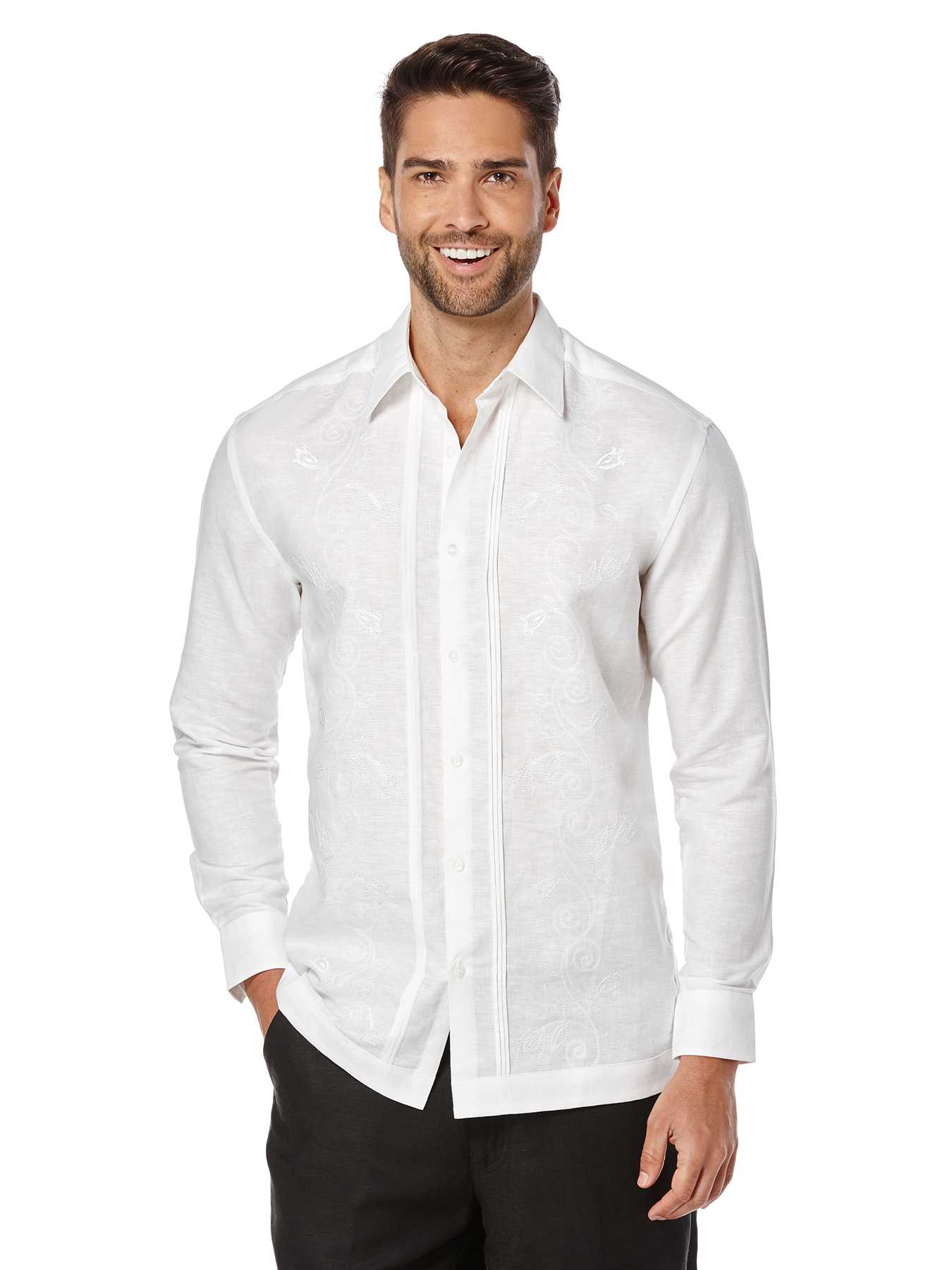 Cubavera Linen Long Sleeve Embroidered No Pocket Guayabera