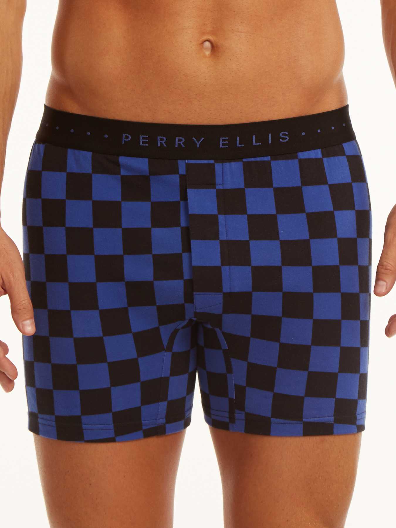 Perry Ellis Checkered Solid Trim Cotton Boxer