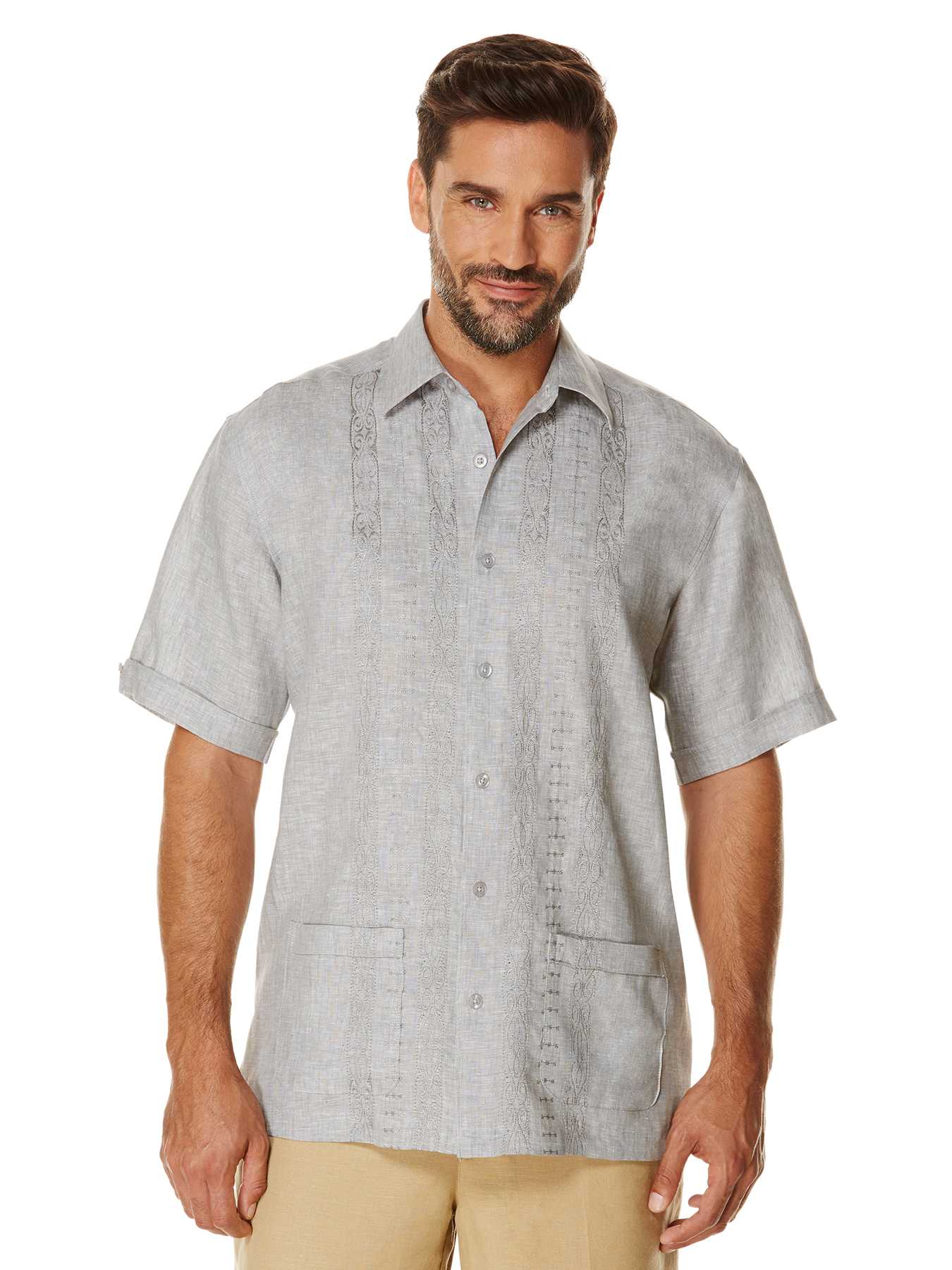 Cubavera 100% Linen Short Sleeve Embroidered 2 Lower Pocket Shirt