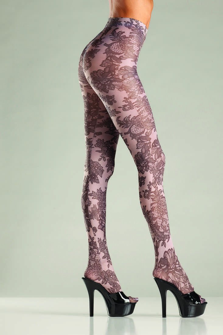 Nude Opaque Floral Print Tights