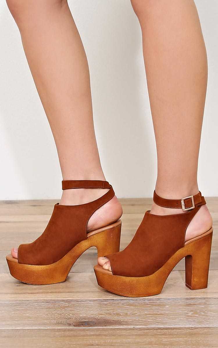 Bridgette Suede Platform Heels - Cognac in Size 10 by Styles For Less