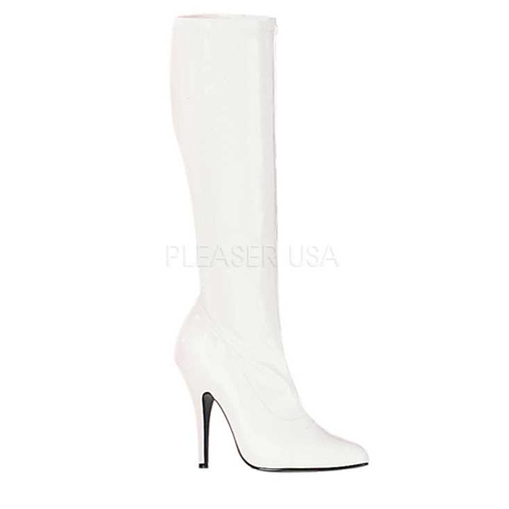 White Knee High Single Sole Boots Patent