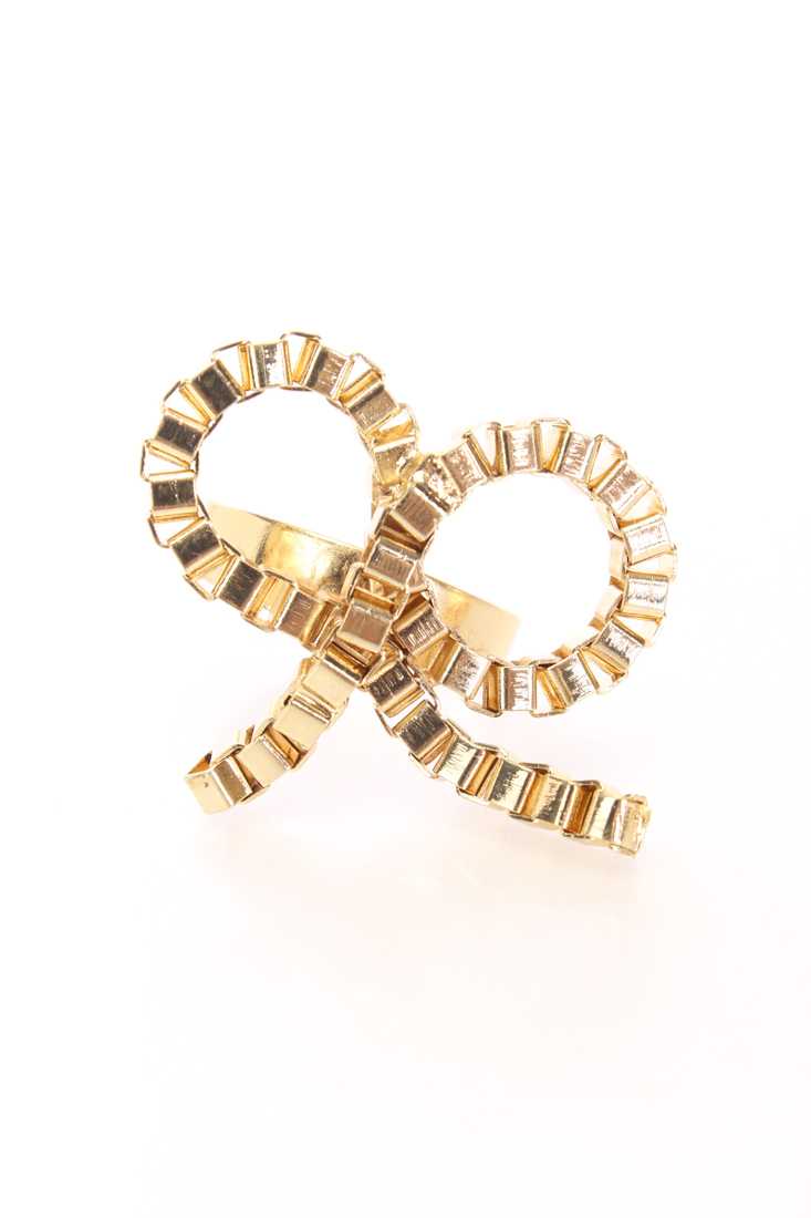 Gold High Polish Box Chain Bow Dangle Stylish Ring