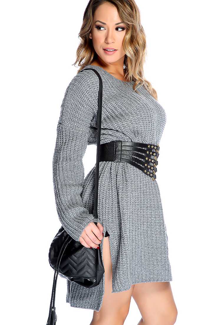 Grey Knitted Long Sleeve Oversize Sweater