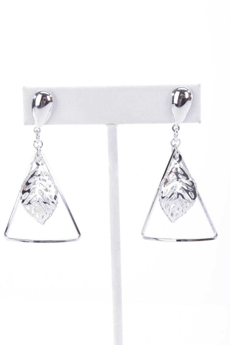 Silver High Polish Feather Detailed Earrings