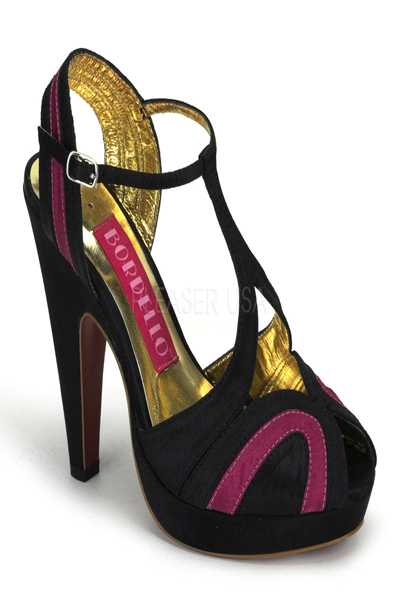 Black Burgundy Two Tone Satin Strappy Peep Toe High Heels