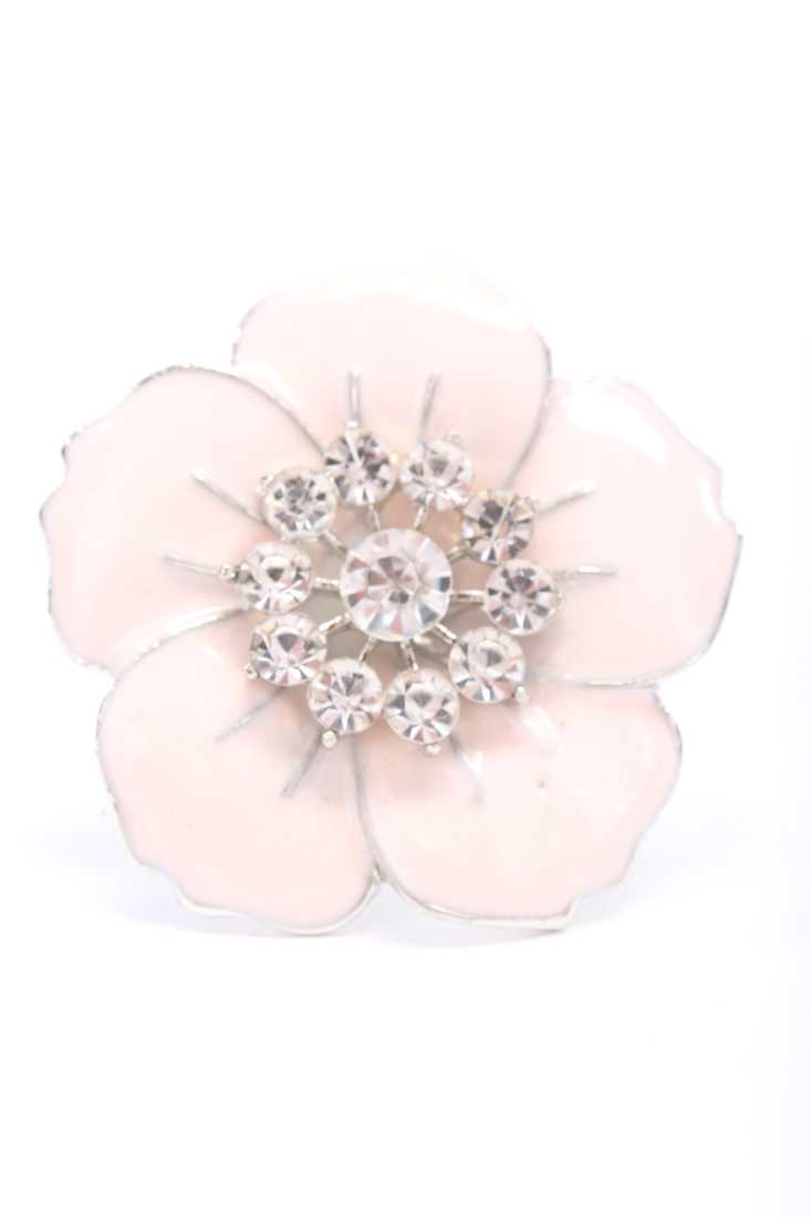 Silver Light Pink Diamond Gemstone Clustered High Polish Outlined Flower Ring