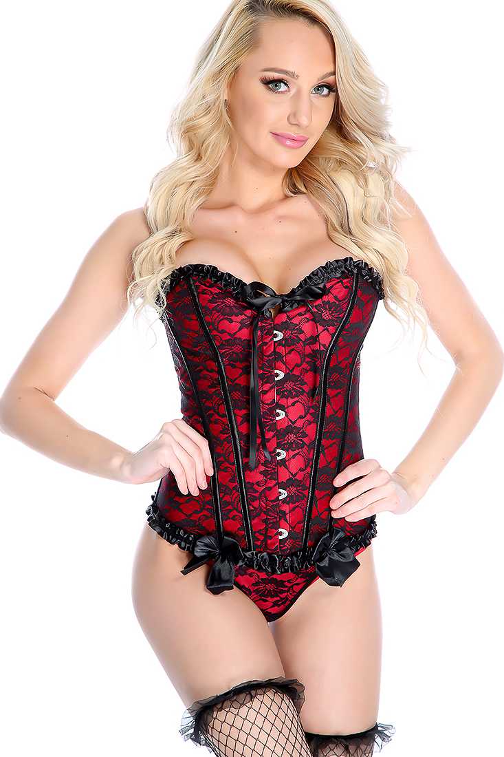 Red Floral Lace Bow Detail Corset