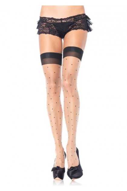 Nude Black Polka Dot Thigh High Hosiery