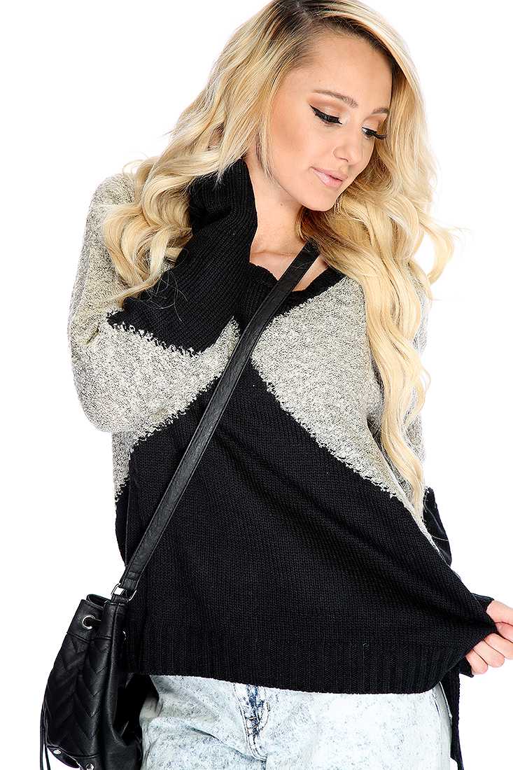 Beige Black Two Tone Knitted Sweater Top