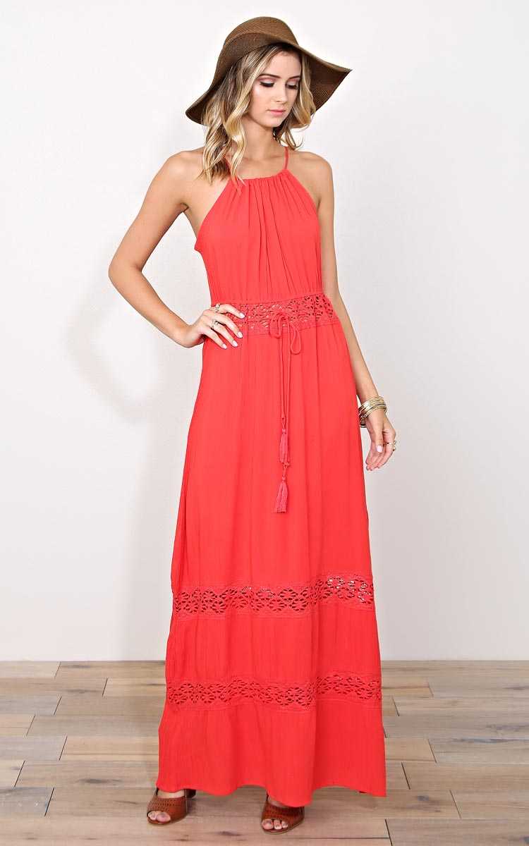 Beautiful Sunset Woven Maxi Dress - LGE - Coral in Size Large by Styles For Less