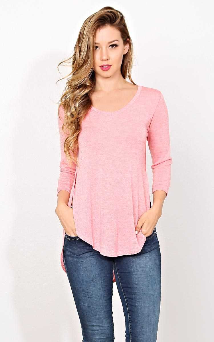 Red Marled Slit Side Knit Top - SML - Red Combo in Size Small by Styles For Less