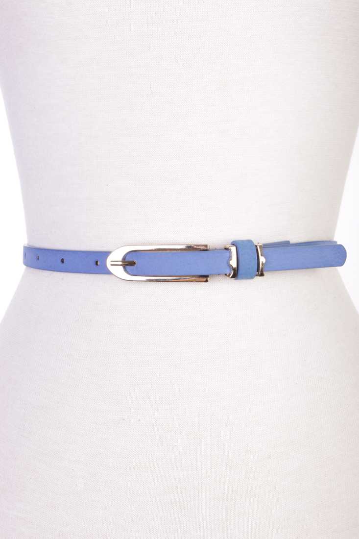 Blue Faux Leather High Polish Buckle Waist Belt