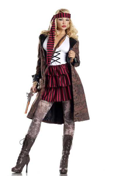 Black Red Multi 3 Piece Provocative Pirate Costume