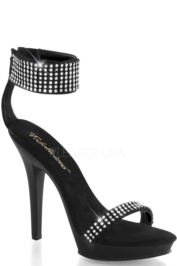 Black Rhinestone Strappy High Heels Matte Nubuck