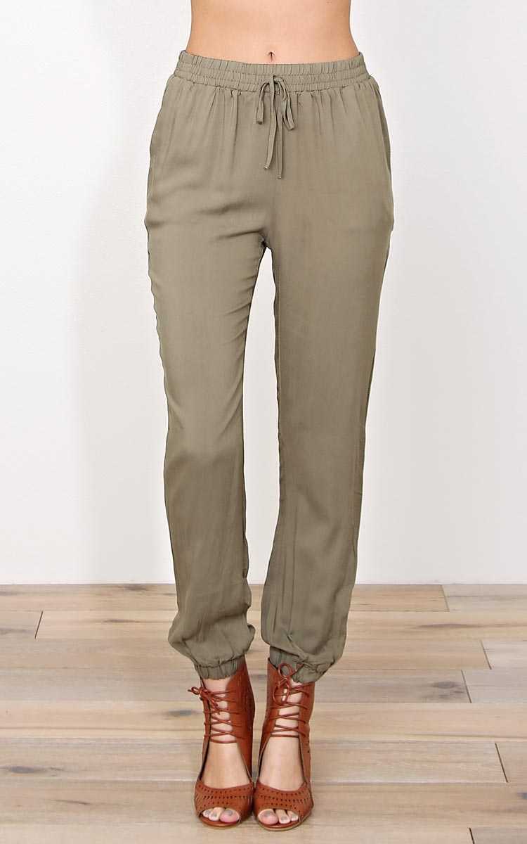 Street Style Woven Joggers - SML - Olive/Drab in Size Small by Styles For Less