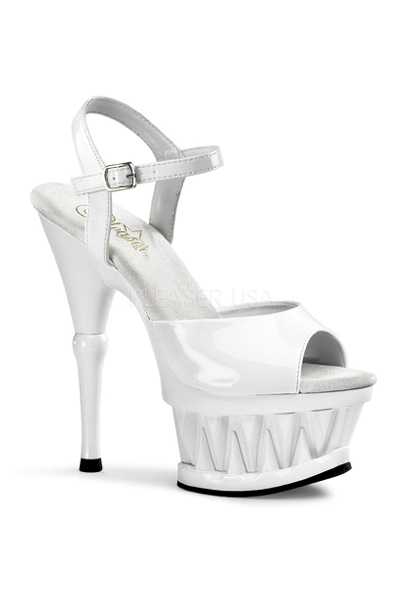 White Patent Spike Carved Platform High Heels