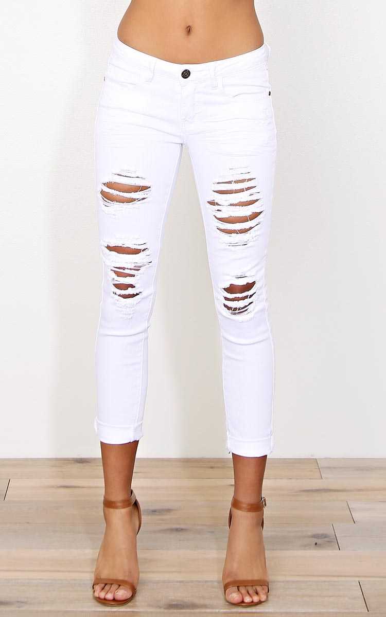MACHINE Rayann Denim Skinny Jeans - White Destroyed in Size by Styles For Less