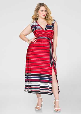 Striped Side Slit Maxi Dress