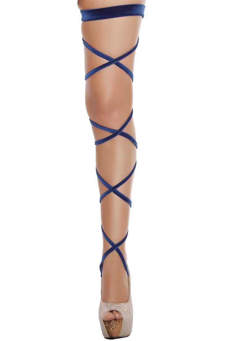 Blue Velvet Leg Strap with Attached Garter