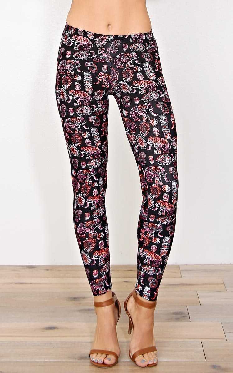 Elephant Adeventure Knit Leggings - - Black Combo in Size by Styles For Less