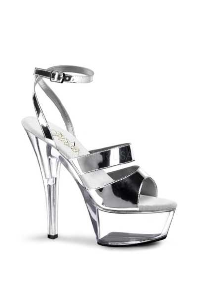 Clear Silver Chrome Faux Leather Platform High Heels