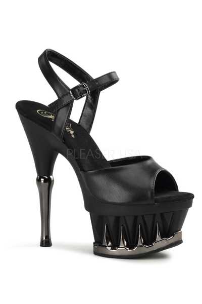 Black Pewter Spike Carved Platform High Heels